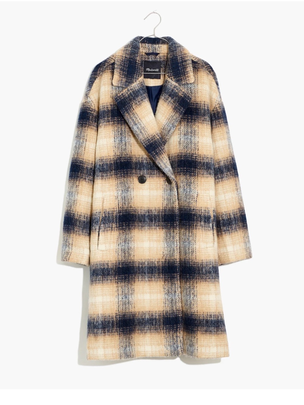 Madewell Plaid Wool-Blend Long Coat - Navy & Cream